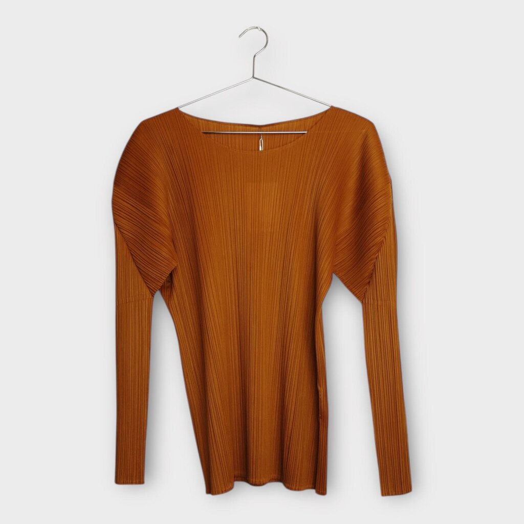 Orange Perma Pleat Long Sleeve Top