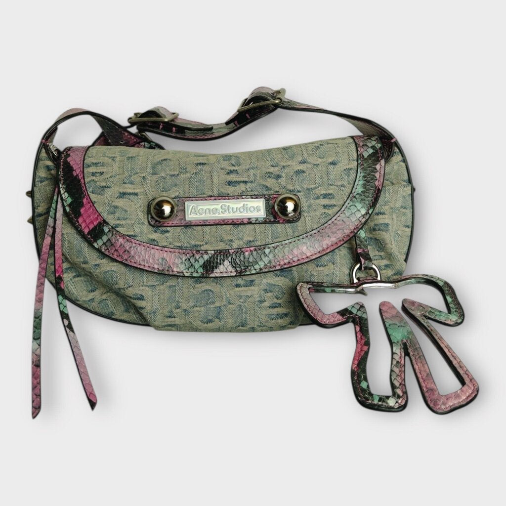 Denim & Snakeskin Shoulder Bag