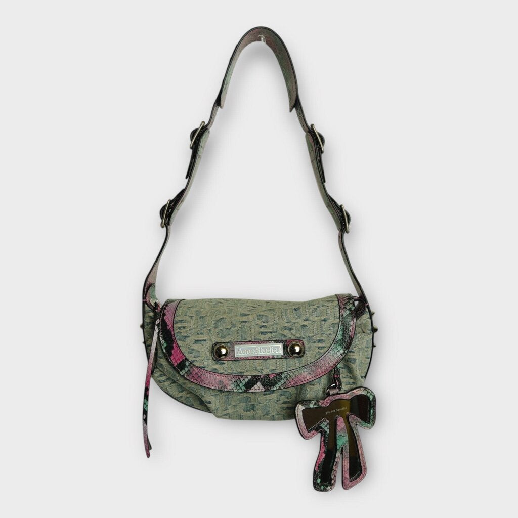Denim & Snakeskin Shoulder Bag
