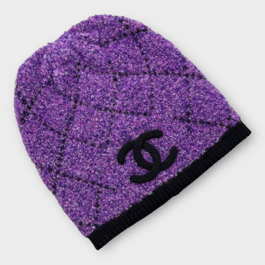 Purple Cashmere Diamond Print Logo Beanie