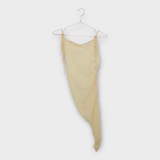 Beige Mesh Ruched Side Dress