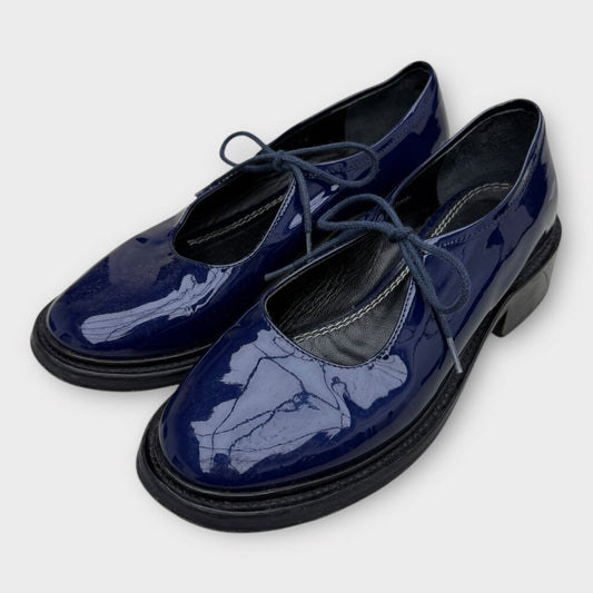 Navy Blue Patent Fabiana Tie Loafer