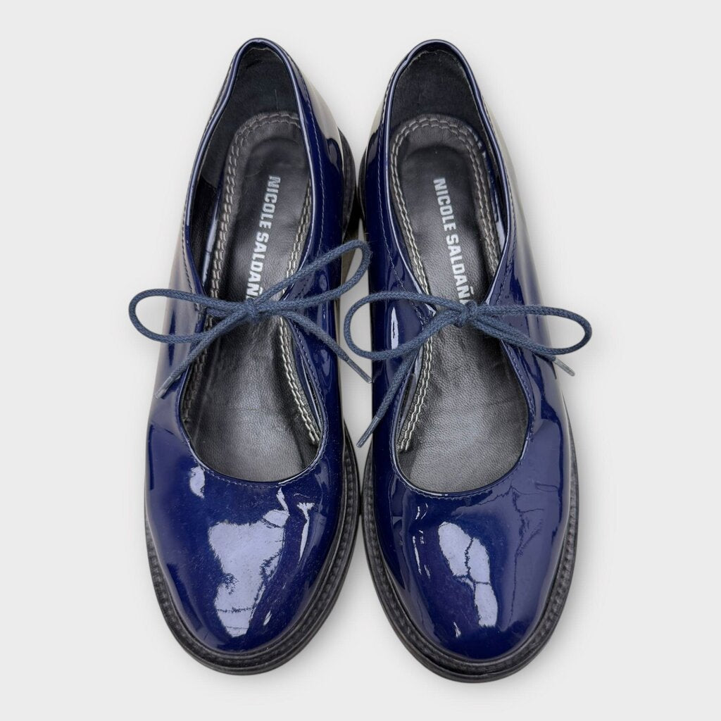 Navy Blue Patent Fabiana Tie Loafer