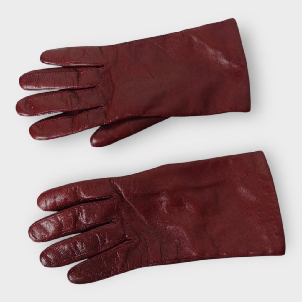 Burgundy Leather Knit Lined Gloves