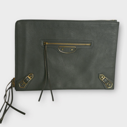 Grey Leather City Clutch
