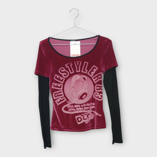 Y2K Pink & Black Freestyler 83 Velour Layered Tee