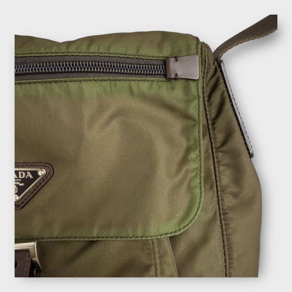 Khaki & Brown Tessuto Nylon Messenger Bag
