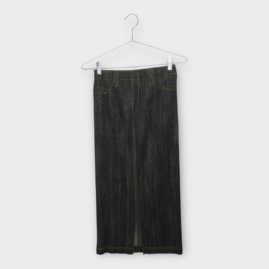 Grey Denim Printed Pleated Long Skirt