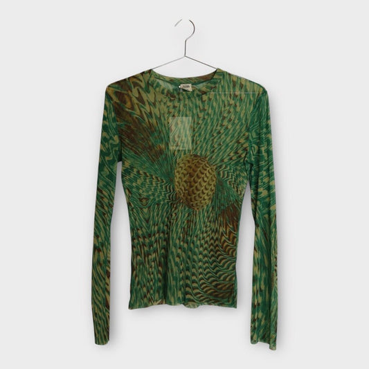90s Blue Feather Mesh Long Sleeve