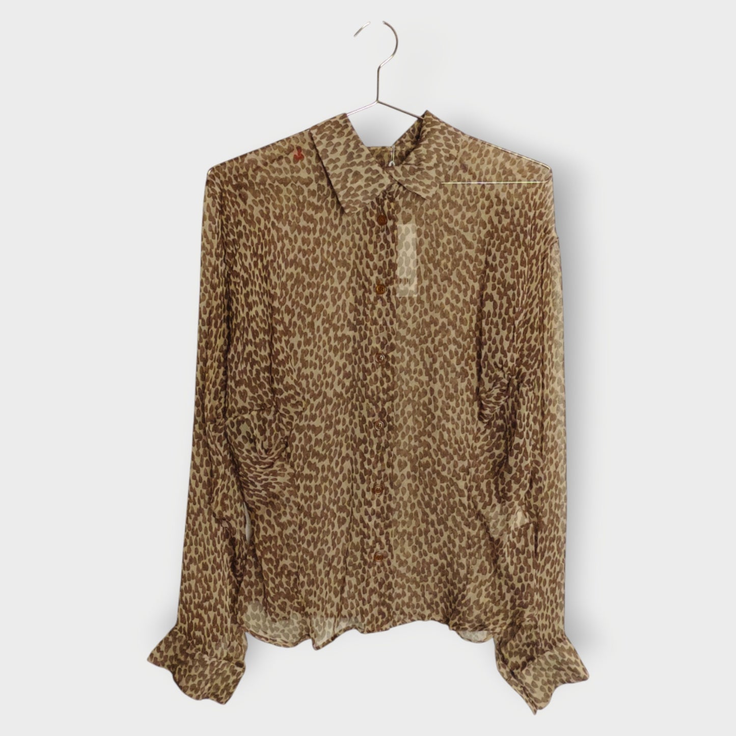 Leopard Print Silk Sheer Button Down