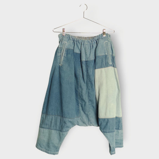 Denim Patchwork Drop Crotch Shorts