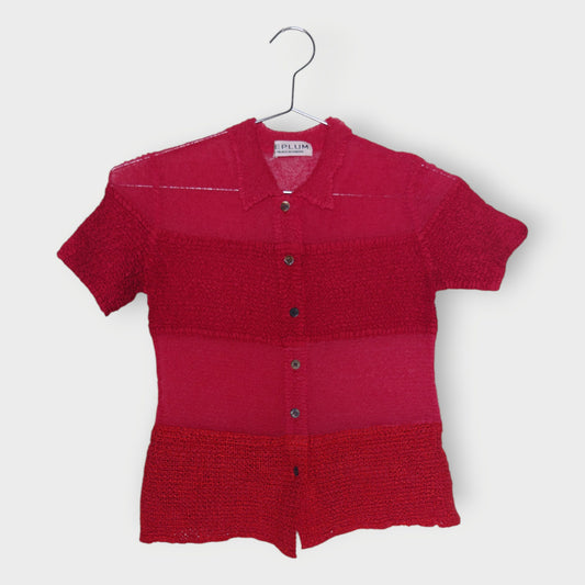 Crinkle Sheer Panel Button Up Top