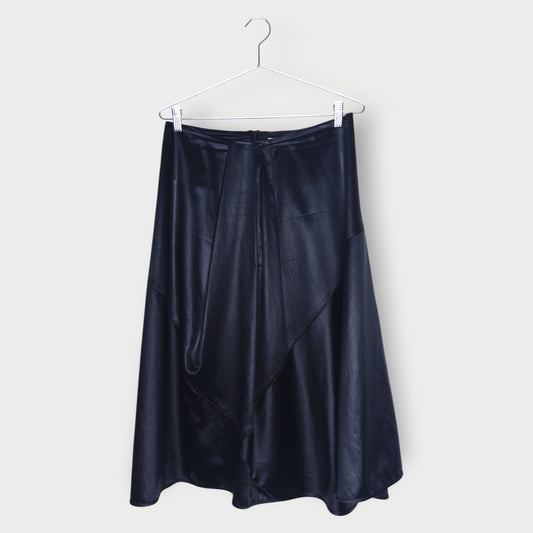 Satin Gathered Pleat Front Midi Skirt