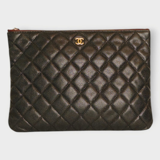 Caviar Leather Quilted O-Case Clutch