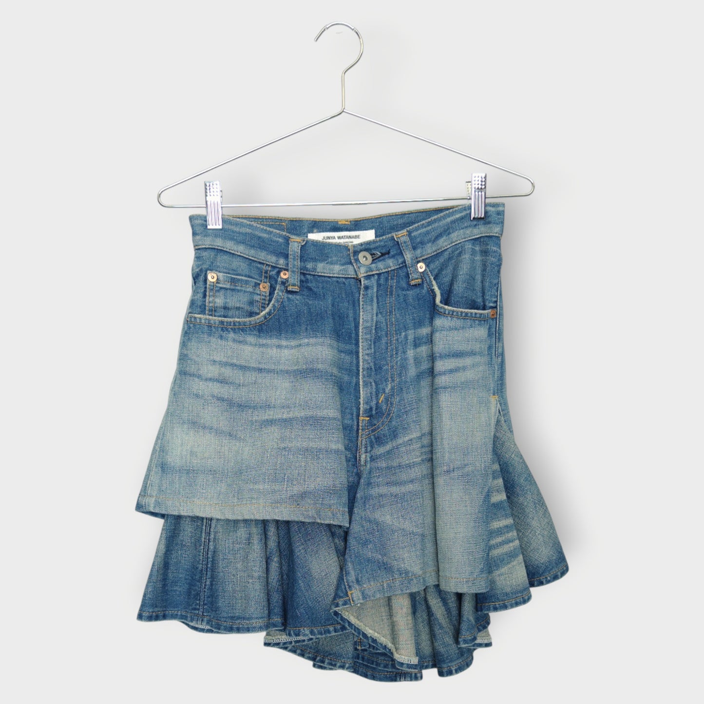 Denim Asymmetrical Ruffle Mini Skirt