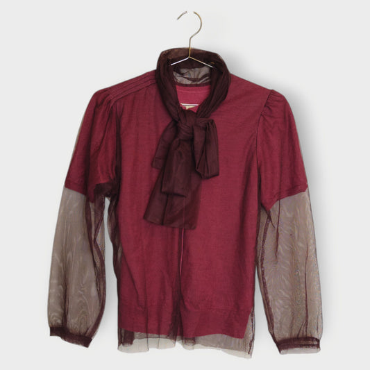 Wool Mesh Pussy Bow Top
