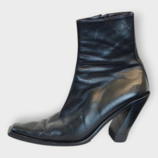 Leather Mid Calf Square Toe Boots