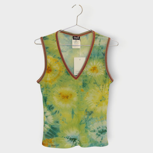 Tie Dye Mesh V-Neck Top