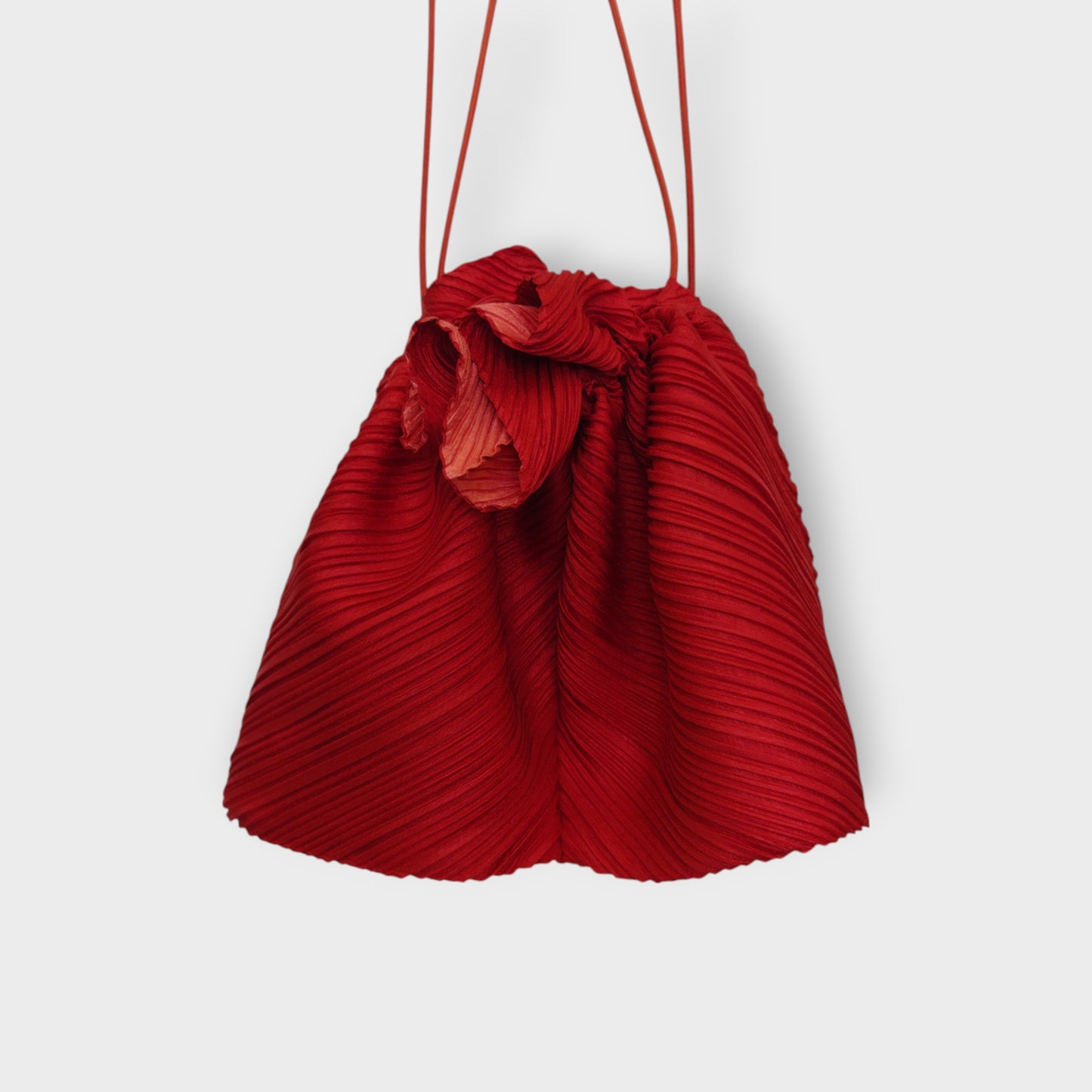 Red Plisse Drawstring Pouch Bag