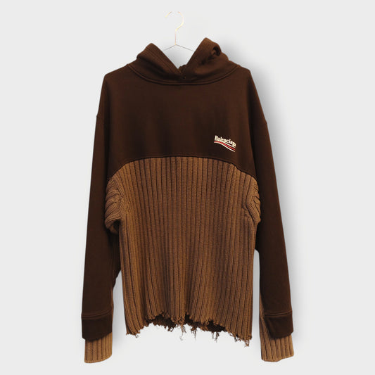 Spliced Ribbed Hoodie
