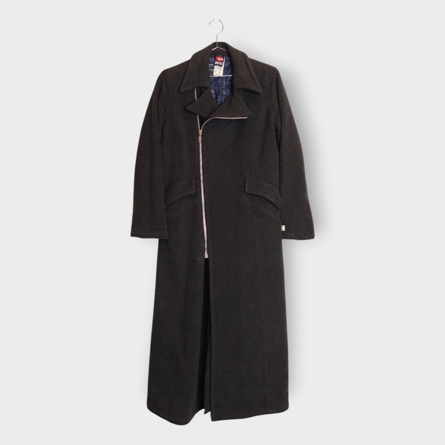 Wool Blend Zip Long Coat