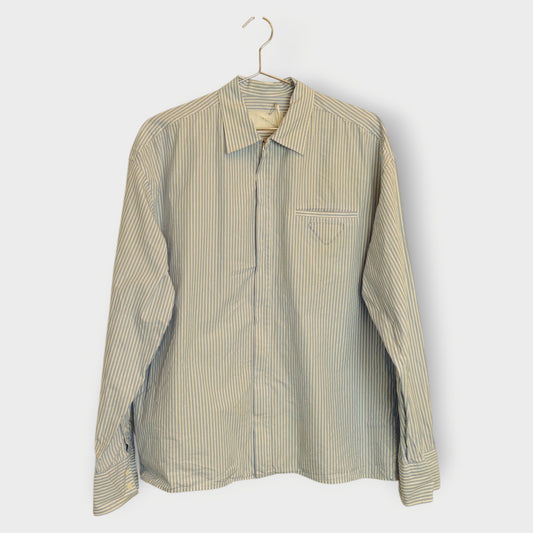 Striped Cotton Zip Up Patch Shirt