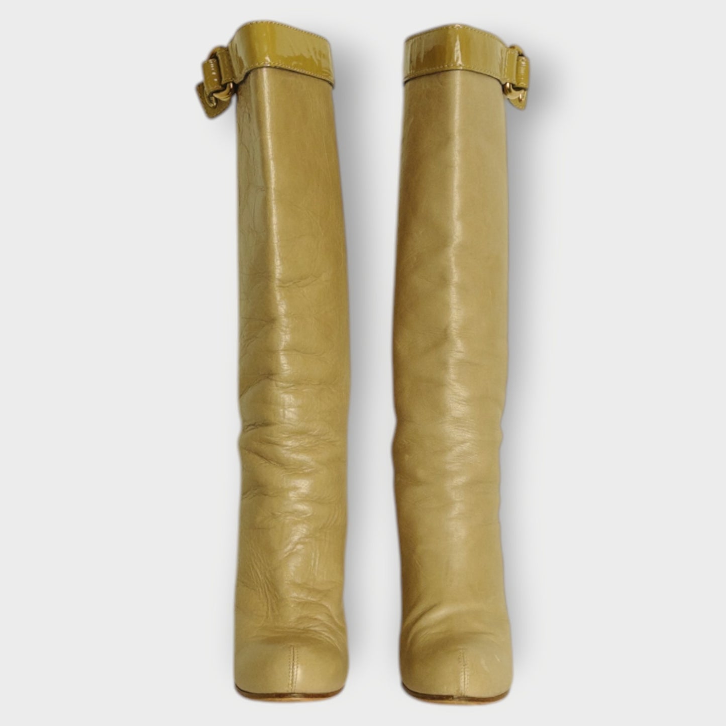 Leather Knee High Buckle Detail Boots