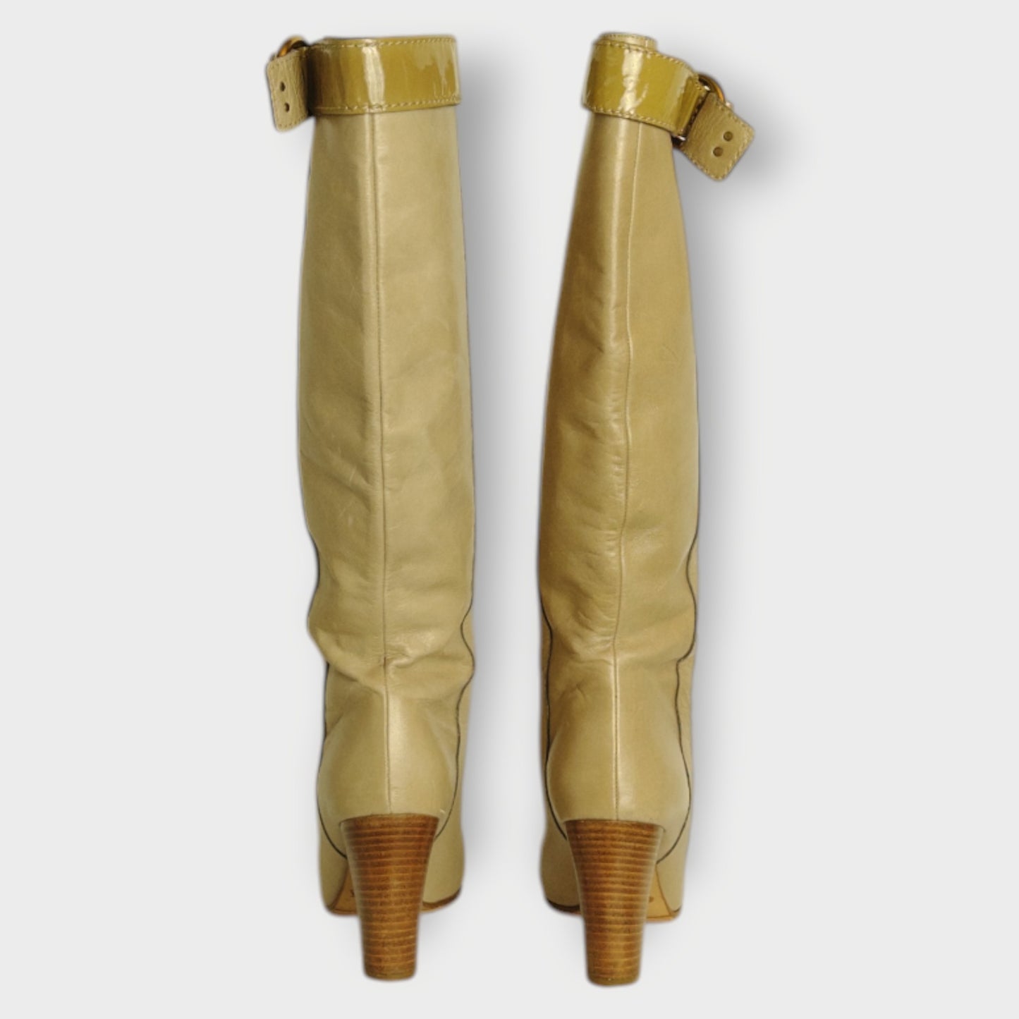 Leather Knee High Buckle Detail Boots