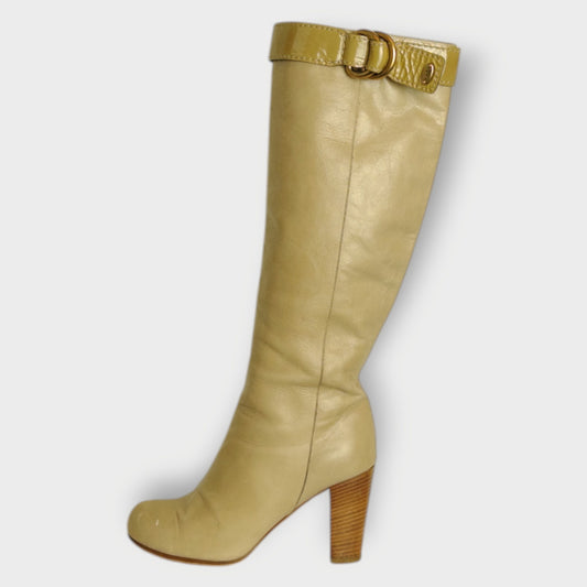 Leather Knee High Buckle Detail Boots