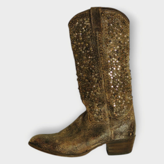 Cracked Leather & Stud Cowboy Boots