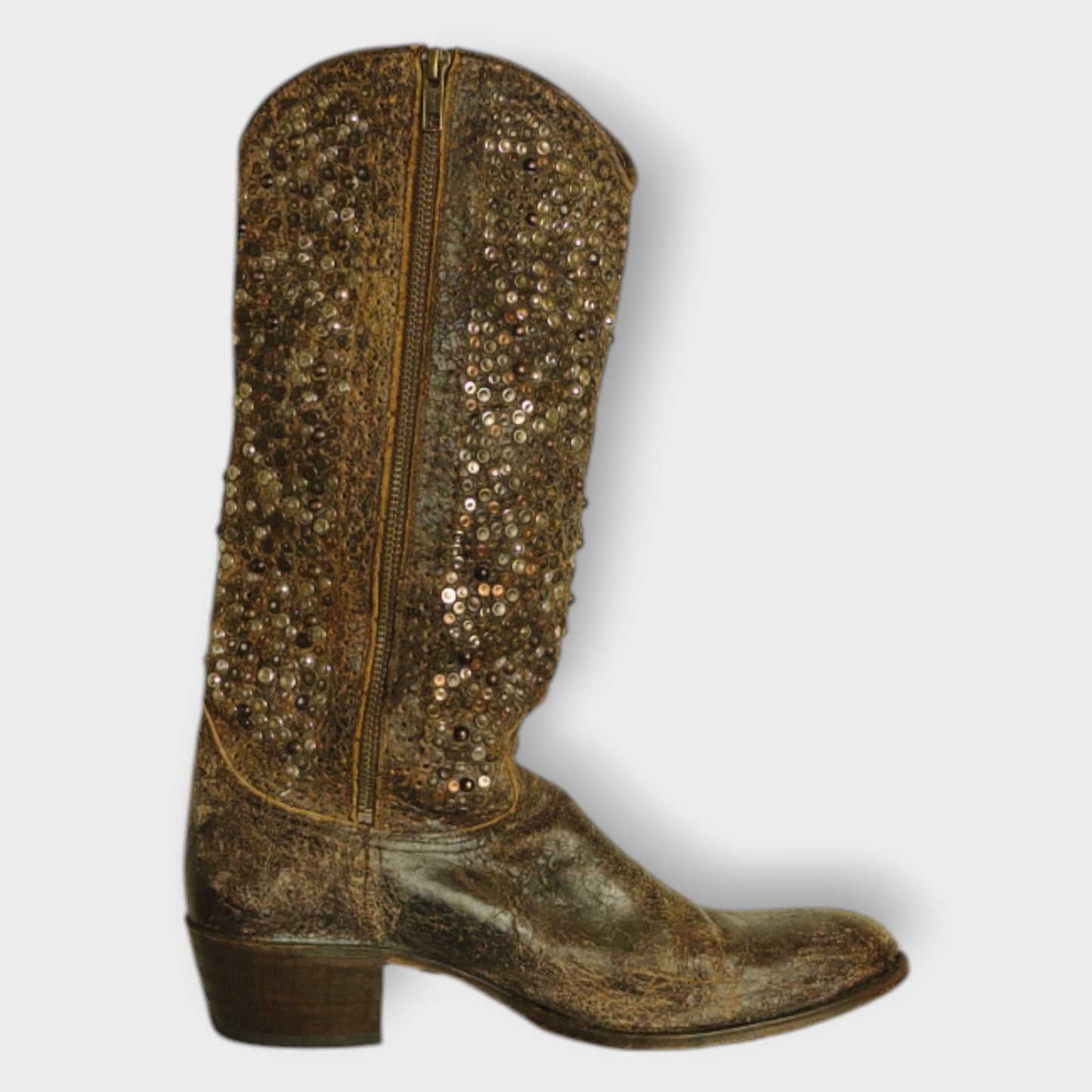 Cracked Leather & Stud Cowboy Boots