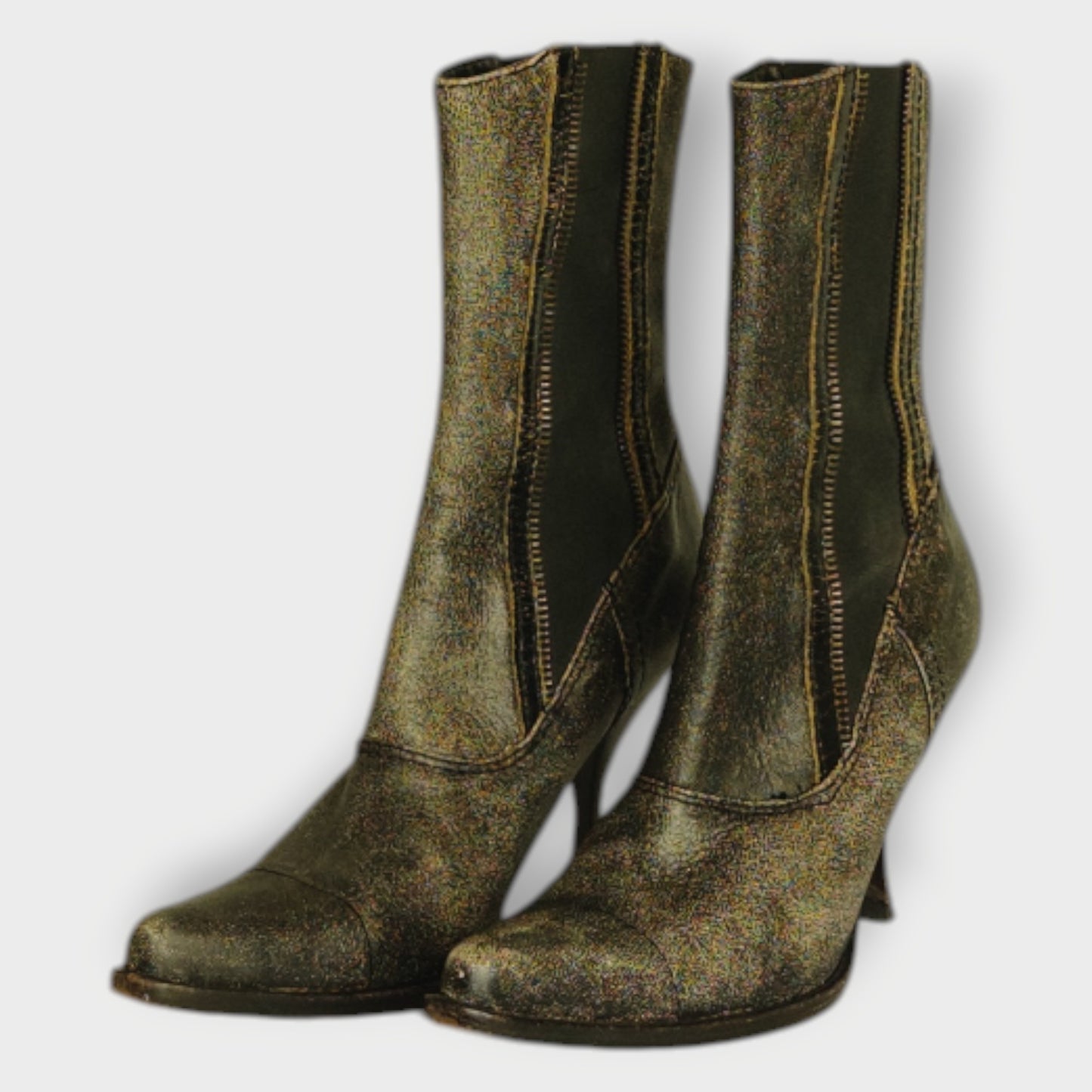 Cracked Leather Pointed Heel Boot
