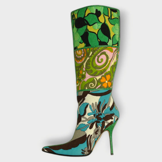 Floral Patchwork Heeled Boots