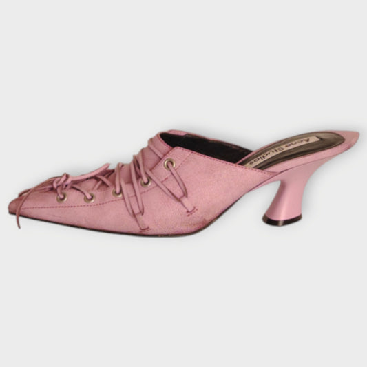 Leather Lace Up Mule Heel
