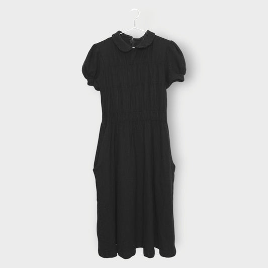Boiled Wool Shirred Puff Midi Dress