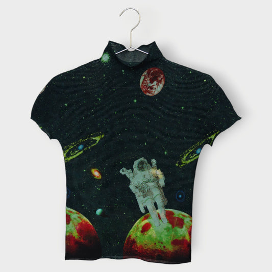 Space Print Micro Pleat Top