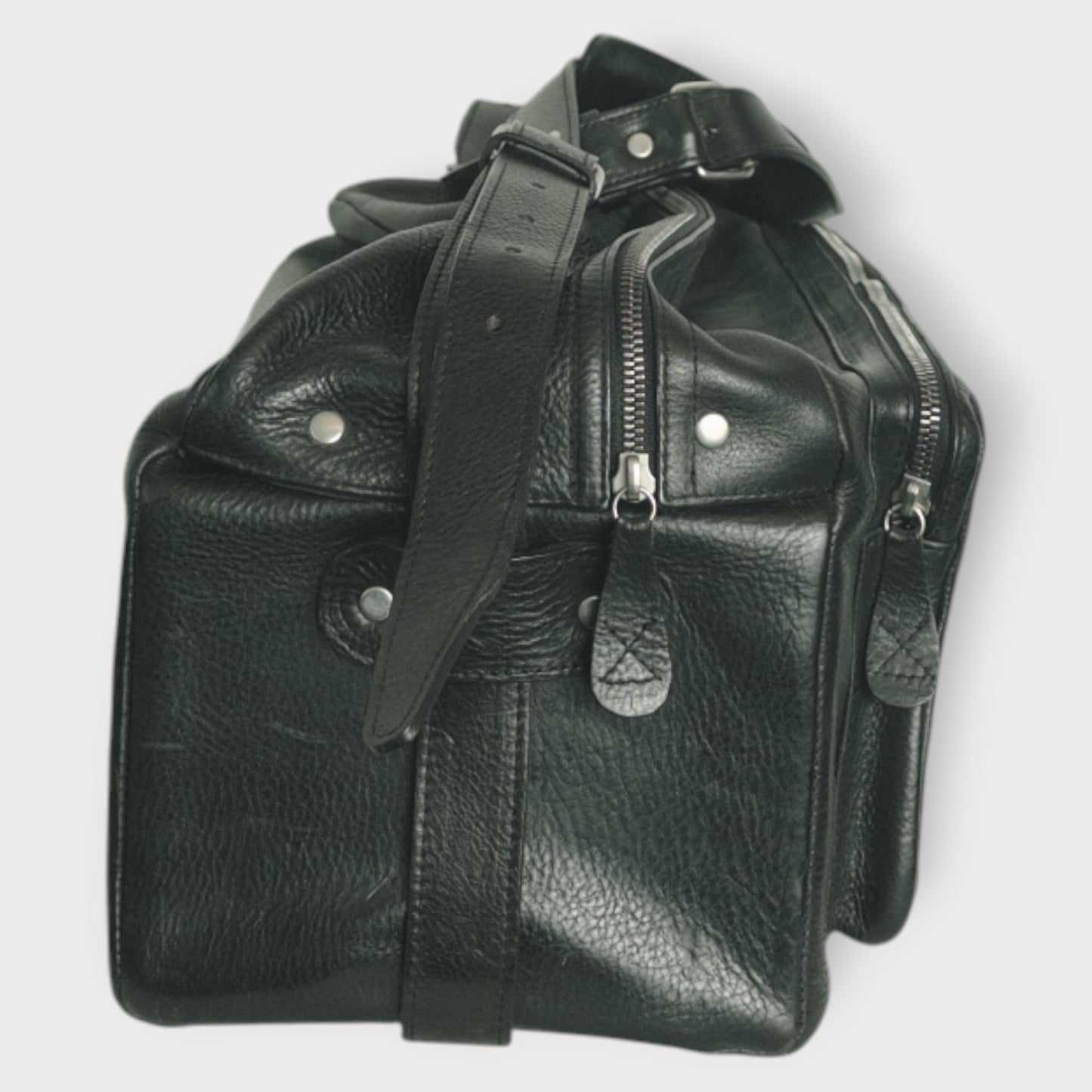 Black Leather Duffle Bag #Z9O0E9