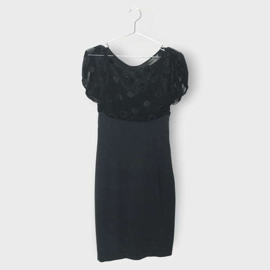 Sheer Spot Bodice Pencil Dress