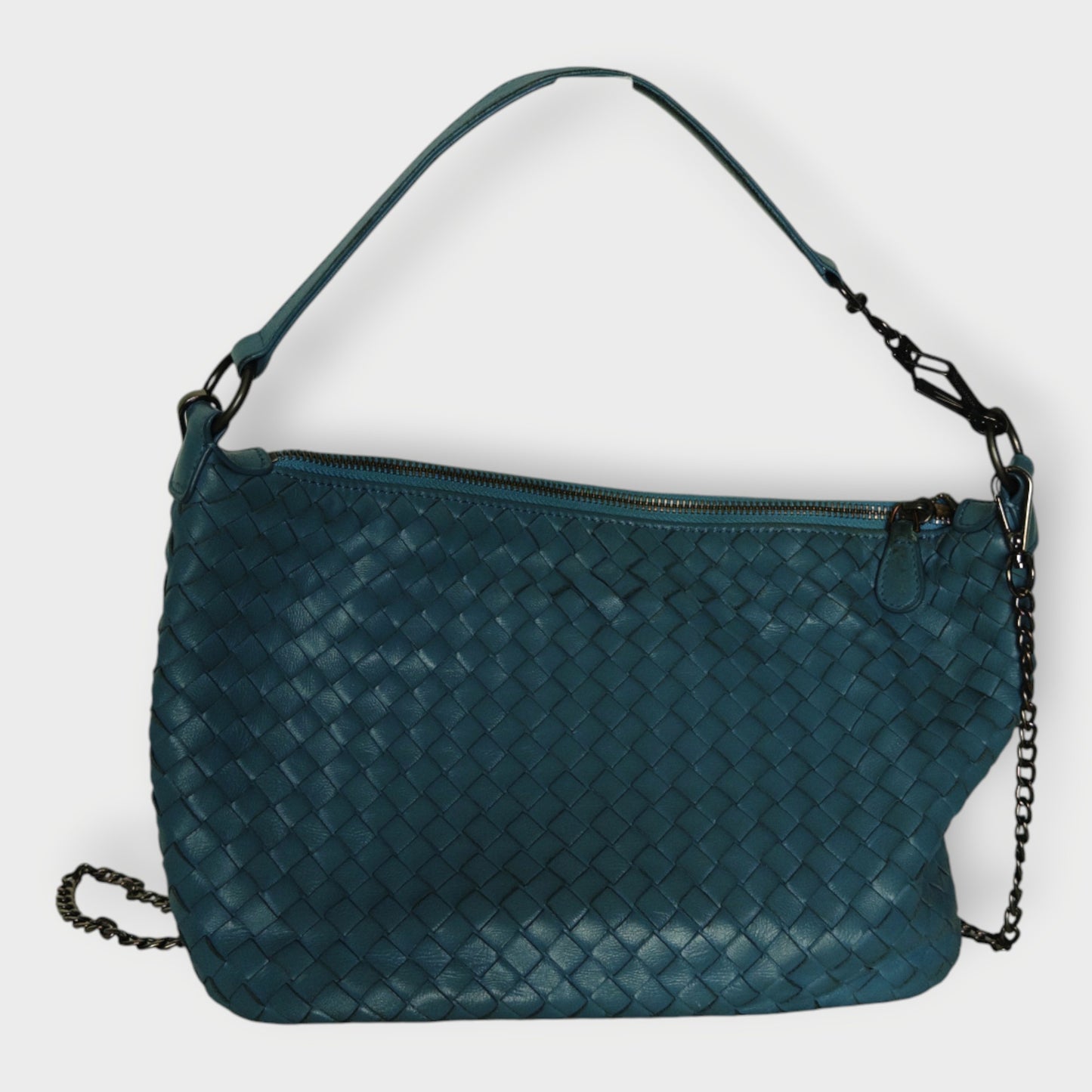 Woven Leather Chain Strap Bag