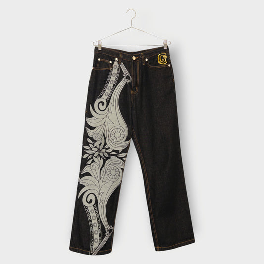 Denim Print Embroidered Jeans