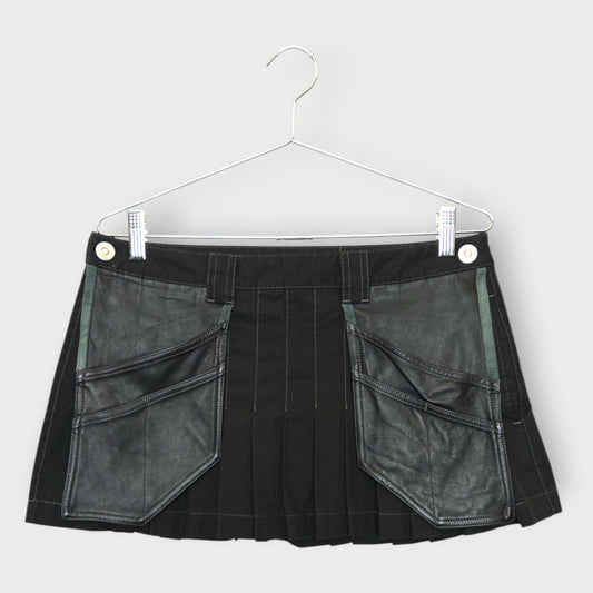 Pleated Mini Skirt Leather Contrast
