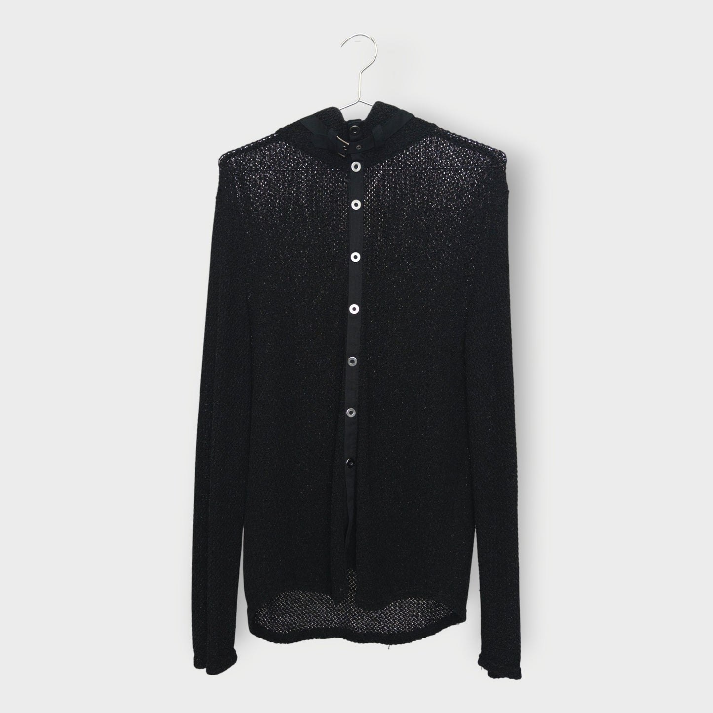 Fine Knit Buckle Collar Cardigan