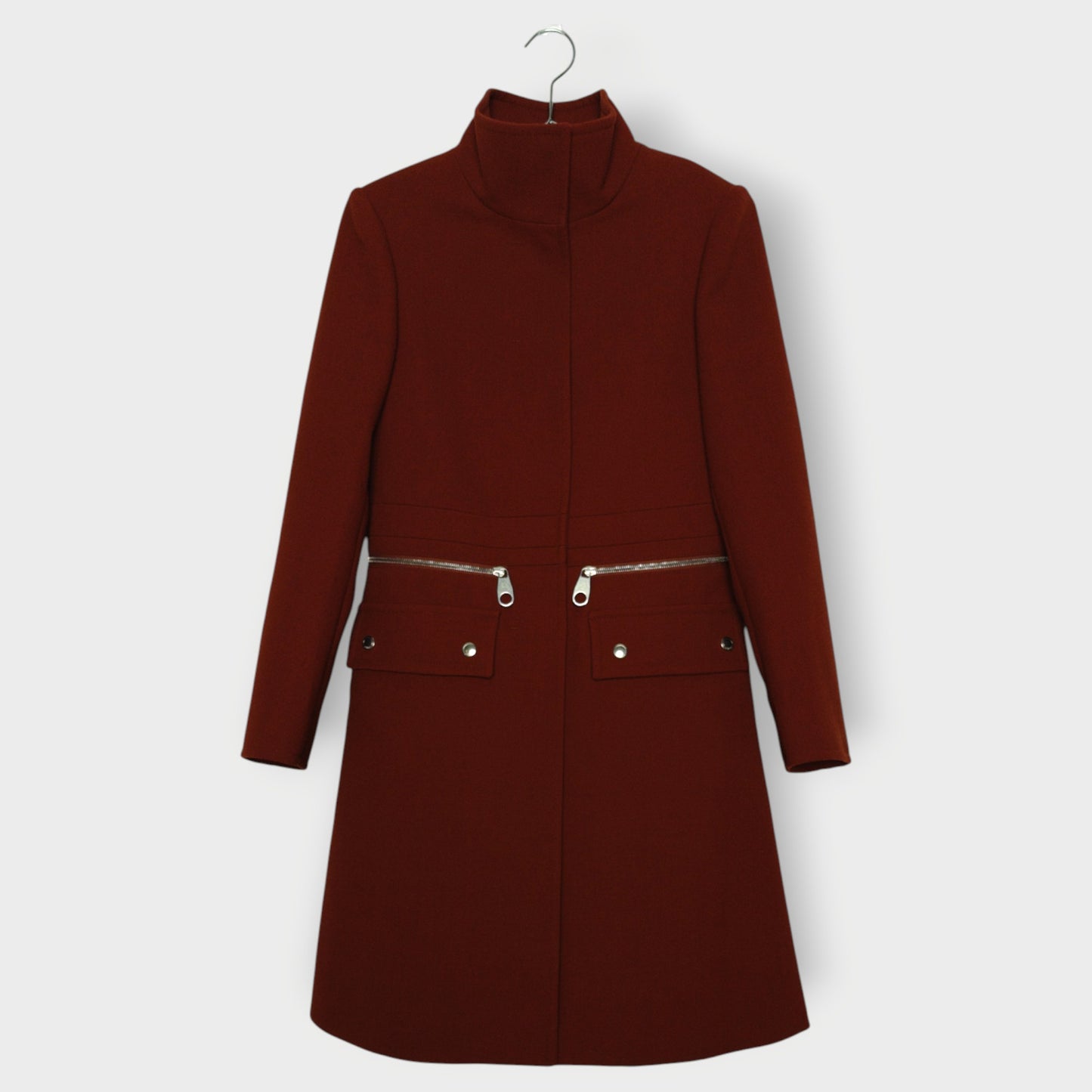 Wool High Neck Zip Waist Coat