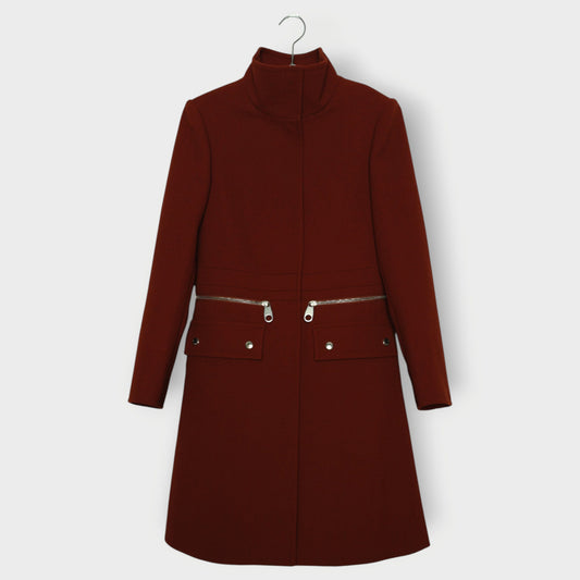 Wool High Neck Zip Waist Coat
