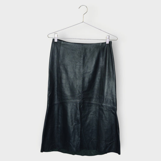 Leather Raw Hem Midi Skirt