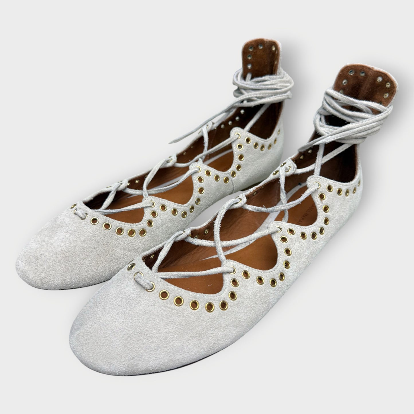 Suede Eyelet Lace Up Flats