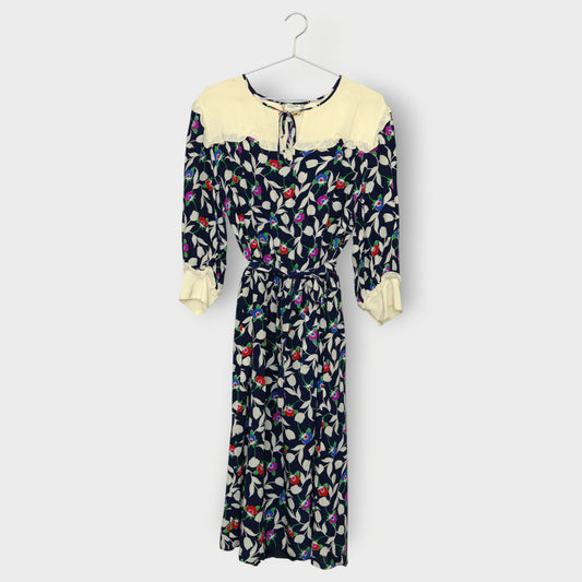 Silk Floral Ruffle Collar Midi