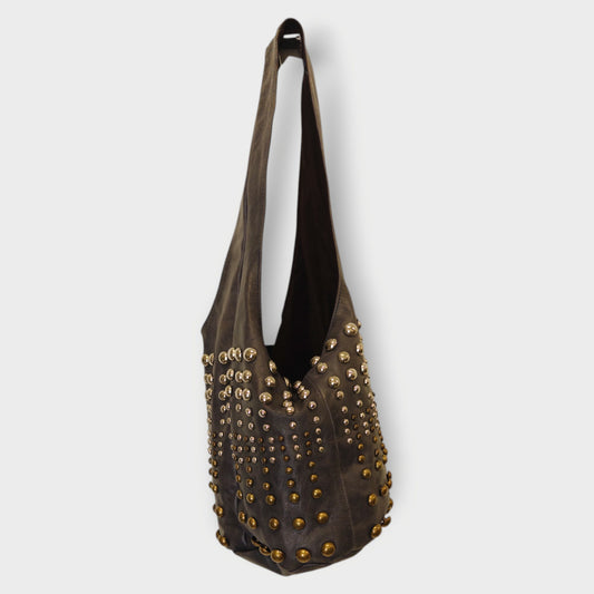 Leather Feel Studded Shoulder Bag