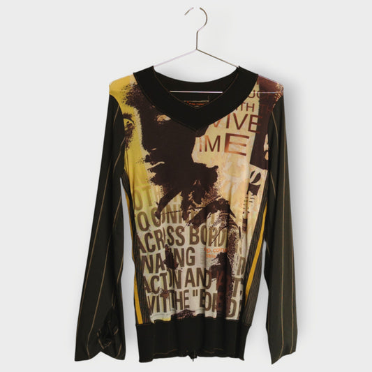 Long Sleeve Mesh Print Top #P1PK6J