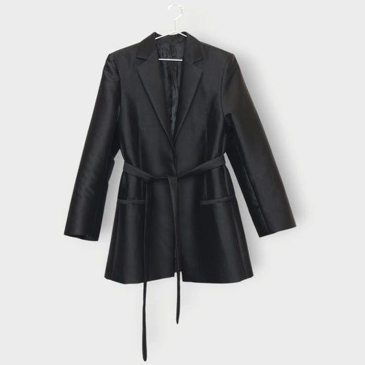 Wool Cotton Belted Evening Blazer